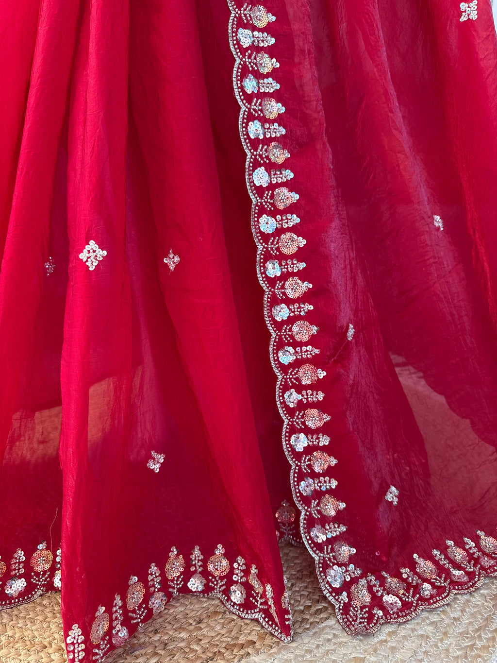 Fendy Silk Saree with Heavy Beads, Thread & Sequin Work  Front & Back Blouse