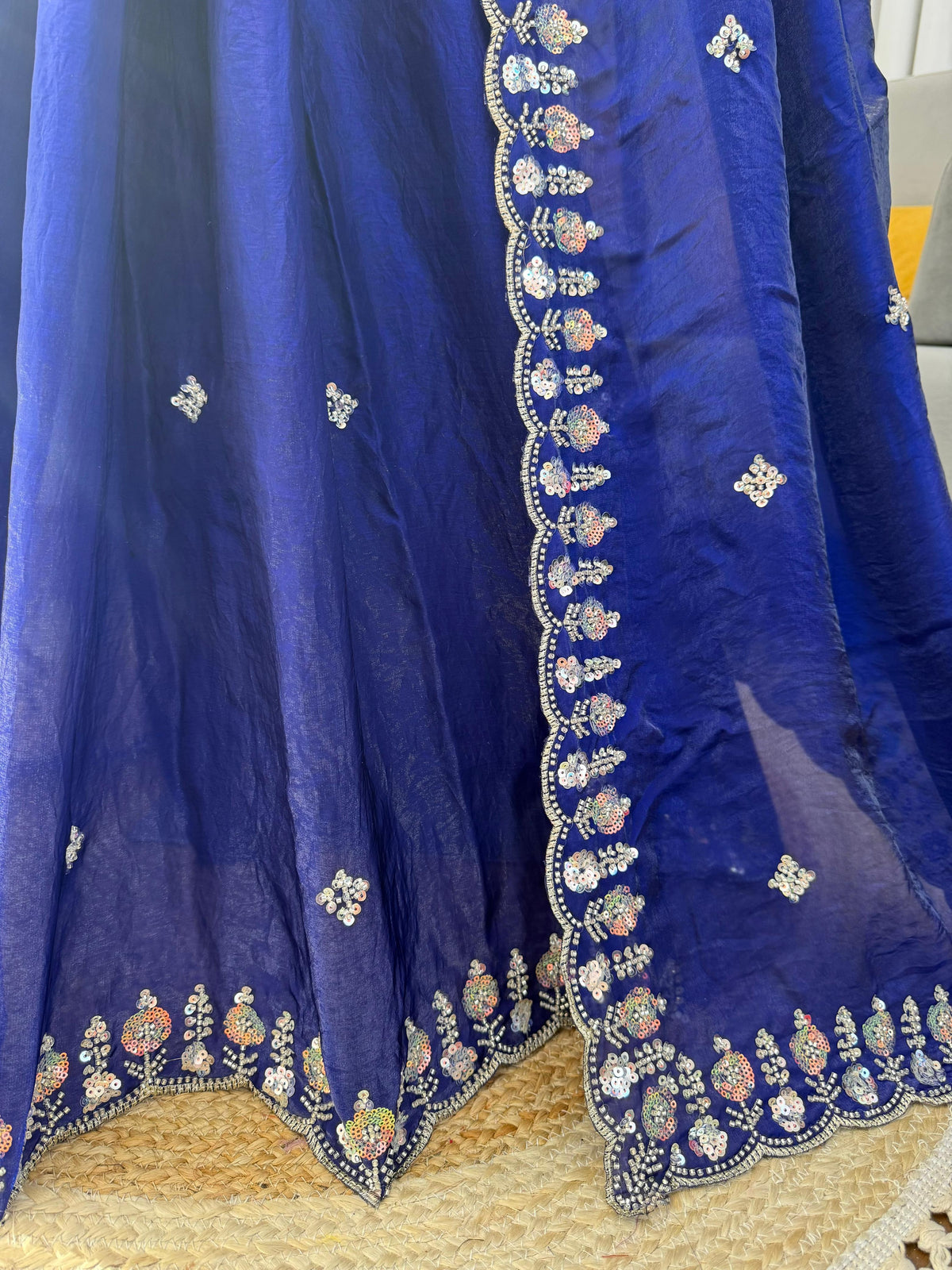 Fendy Silk Saree with Heavy Beads, Thread & Sequin Work  Front & Back Blouse