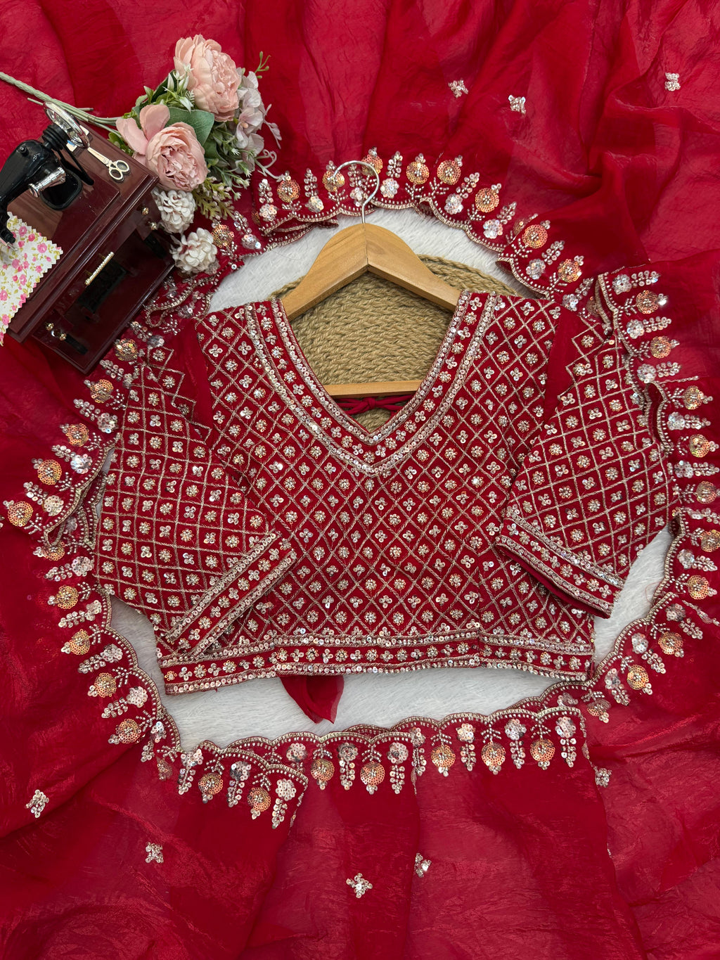 Fendy Silk Saree with Heavy Beads, Thread & Sequin Work  Front & Back Blouse
