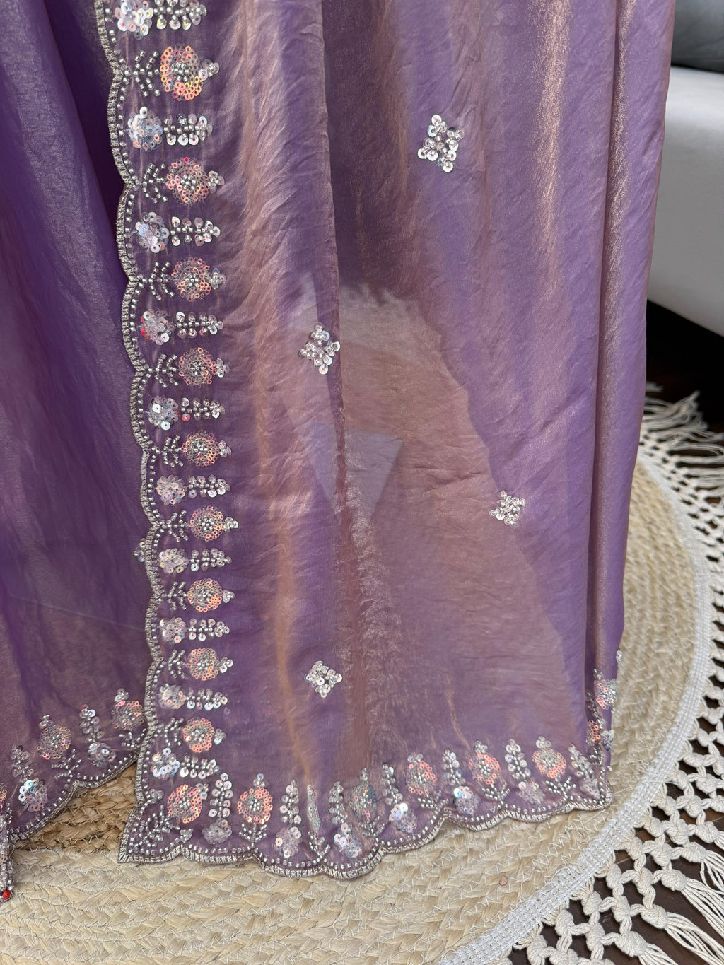 Fendy Silk Saree with Heavy Beads, Thread & Sequin Work  Front & Back Blouse