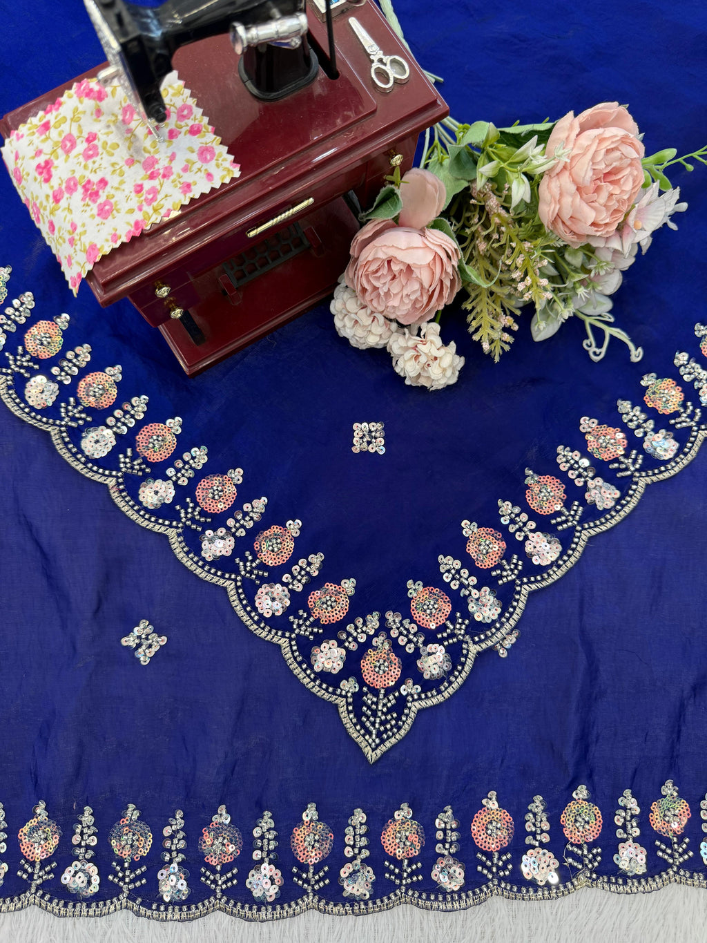 Fendy Silk Saree with Heavy Beads, Thread & Sequin Work  Front & Back Blouse