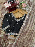 Fendy Silk Saree with Beads, Thread & Sequin Work and Mono Banglory Blouse