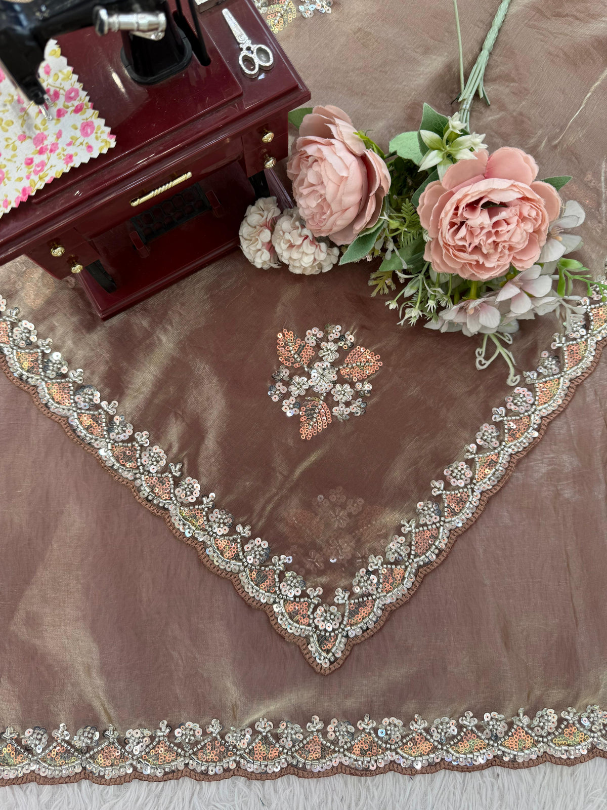 Fendy Silk Saree with Beads, Thread & Sequin Work and Mono Banglory Blouse