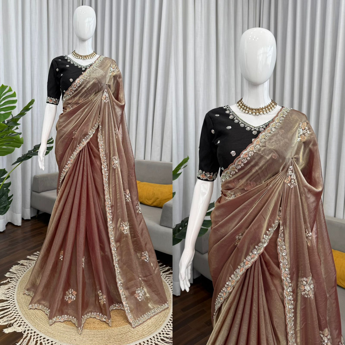 Fendy Silk Saree with Beads, Thread & Sequin Work and Mono Banglory Blouse