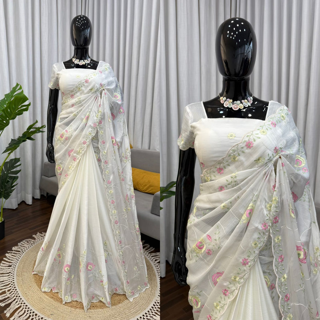 Heavy Chiffon Saree with Elegant Thread Embroidery