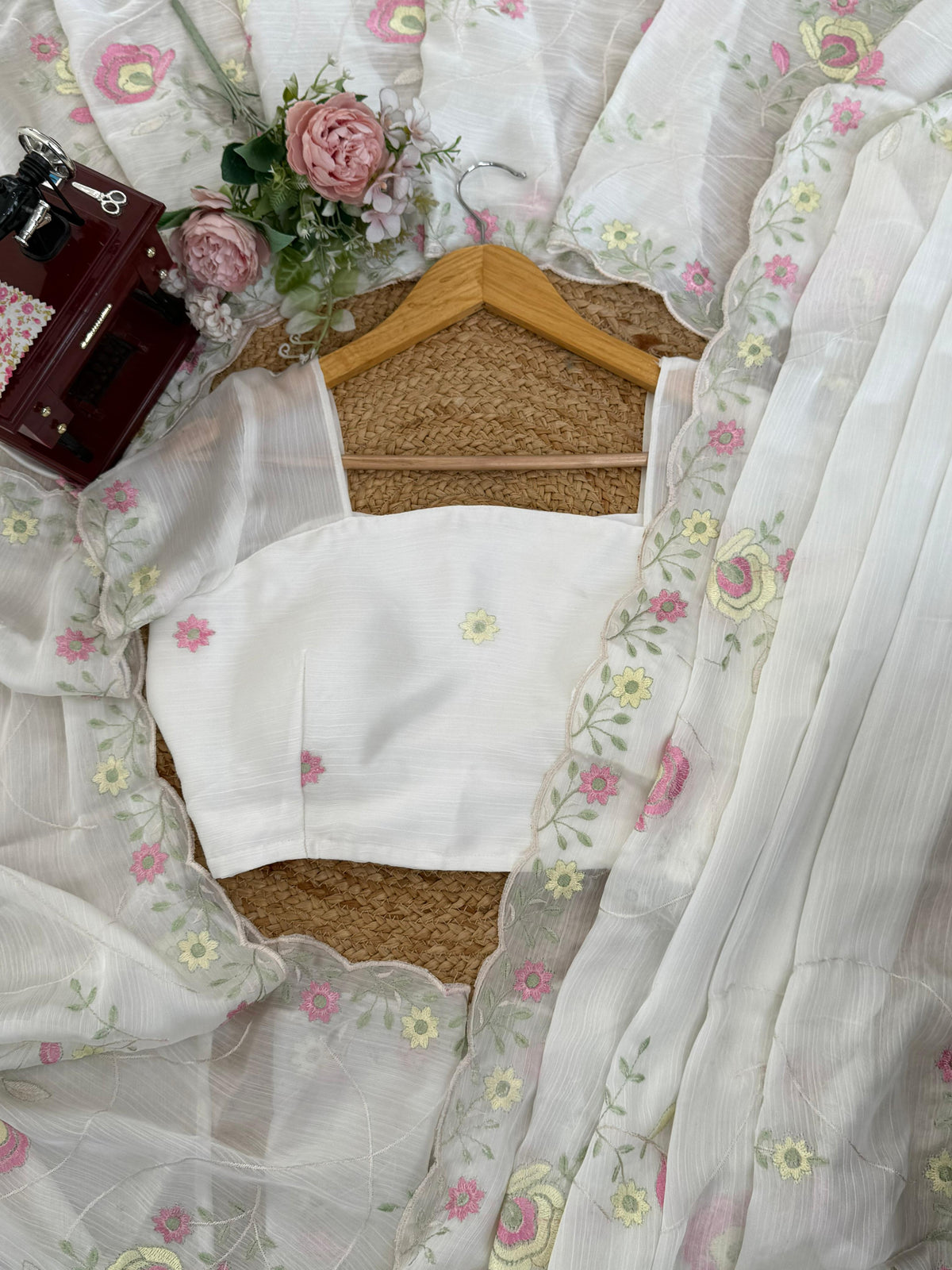 Heavy Chiffon Saree with Elegant Thread Embroidery