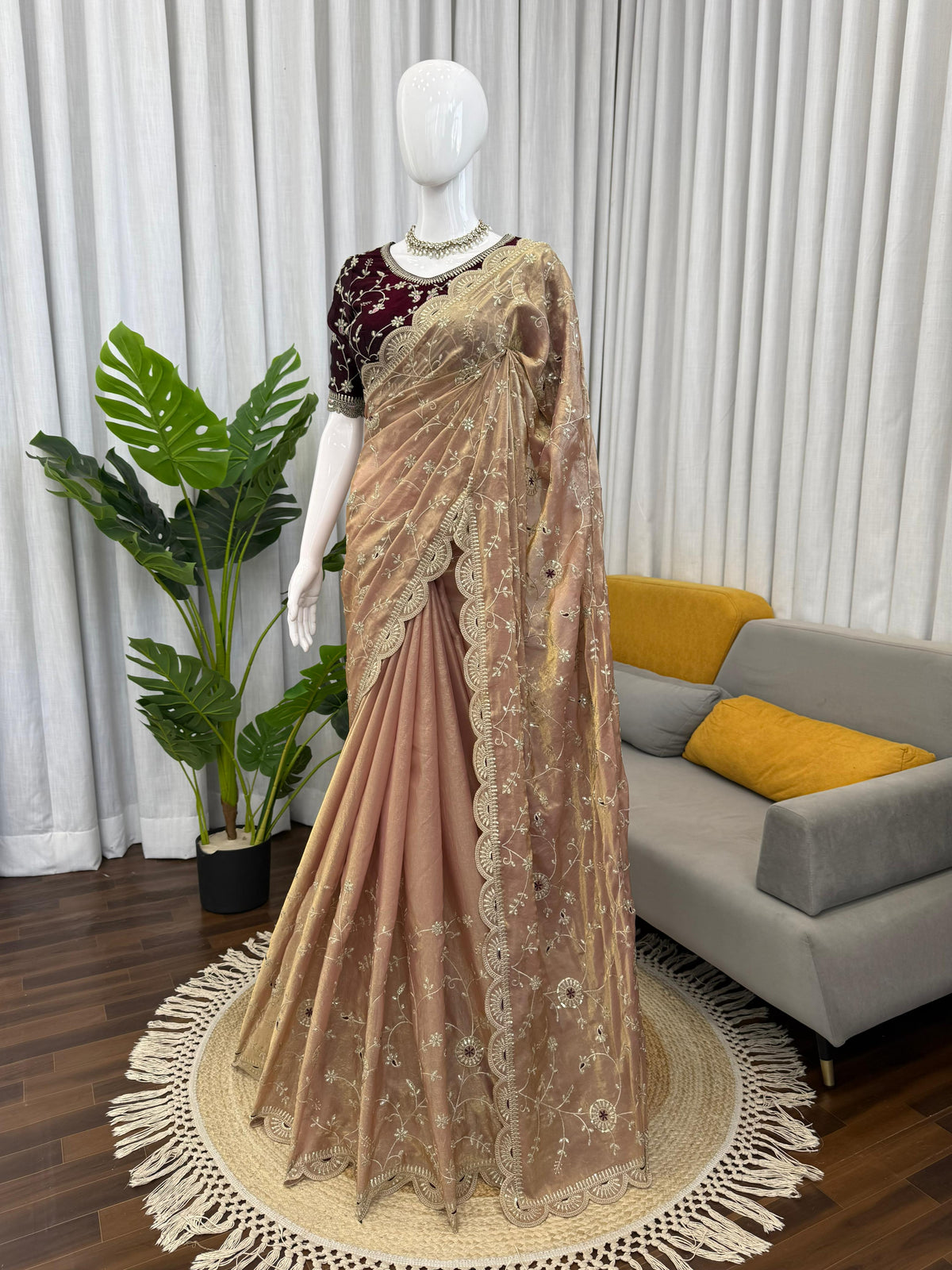 Heavy Fendy Silk Saree with Thread & Sequin Embroidery
