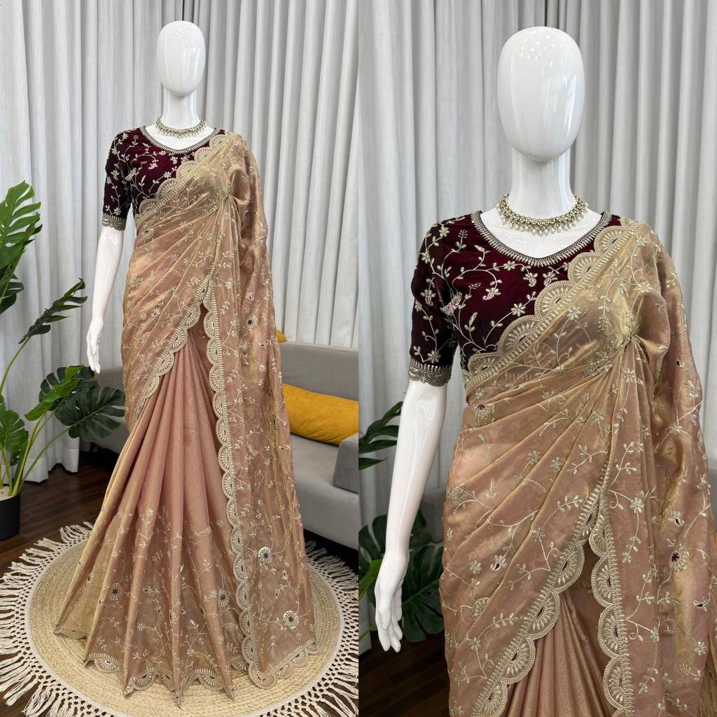 Heavy Fendy Silk Saree with Thread & Sequin Embroidery