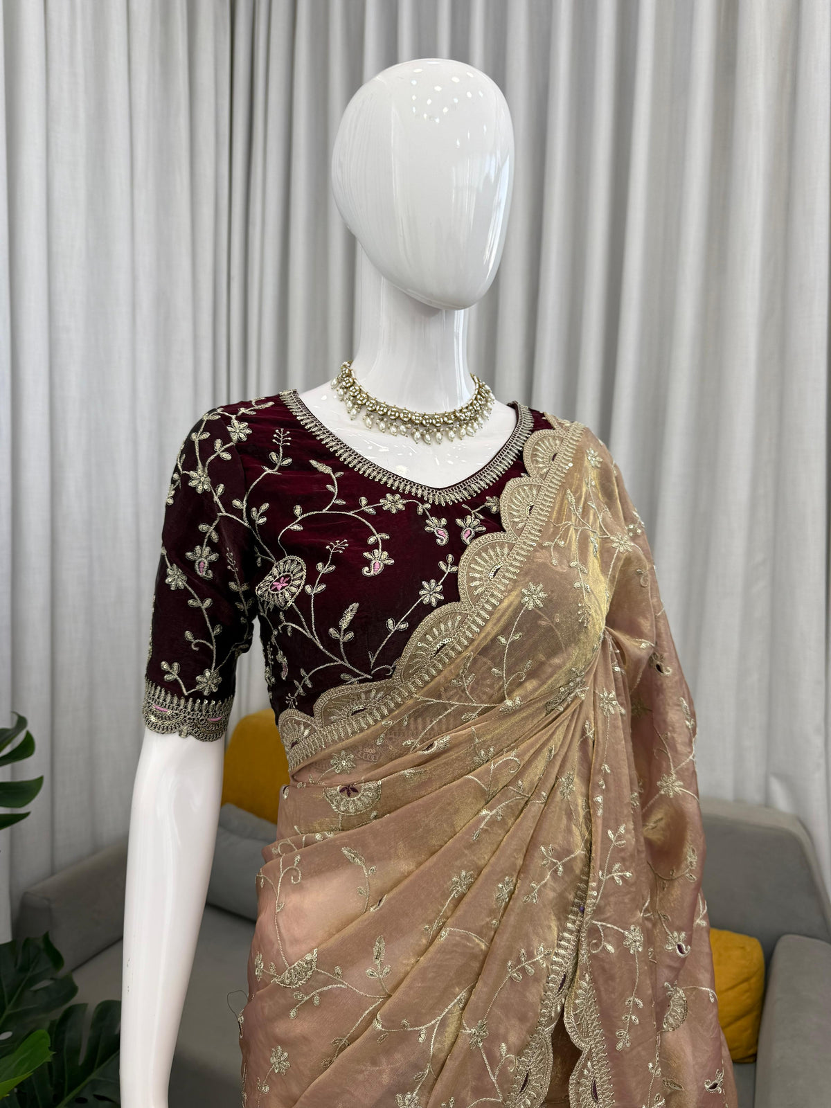 Heavy Fendy Silk Saree with Thread & Sequin Embroidery