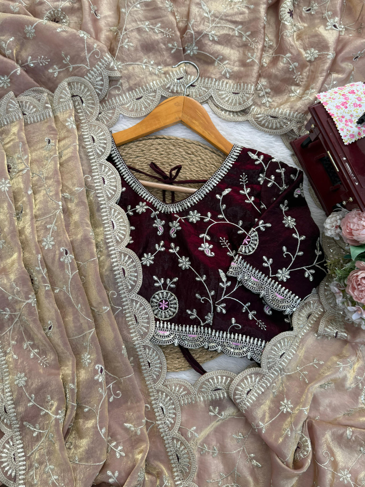 Heavy Fendy Silk Saree with Thread & Sequin Embroidery