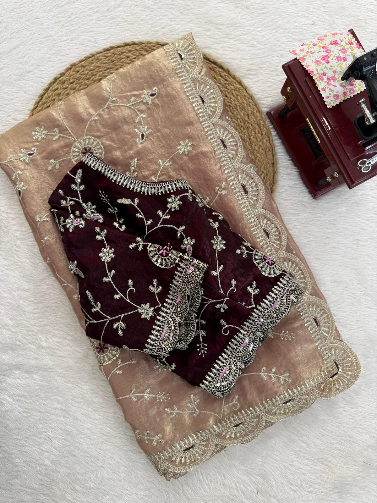 Heavy Fendy Silk Saree with Thread & Sequin Embroidery