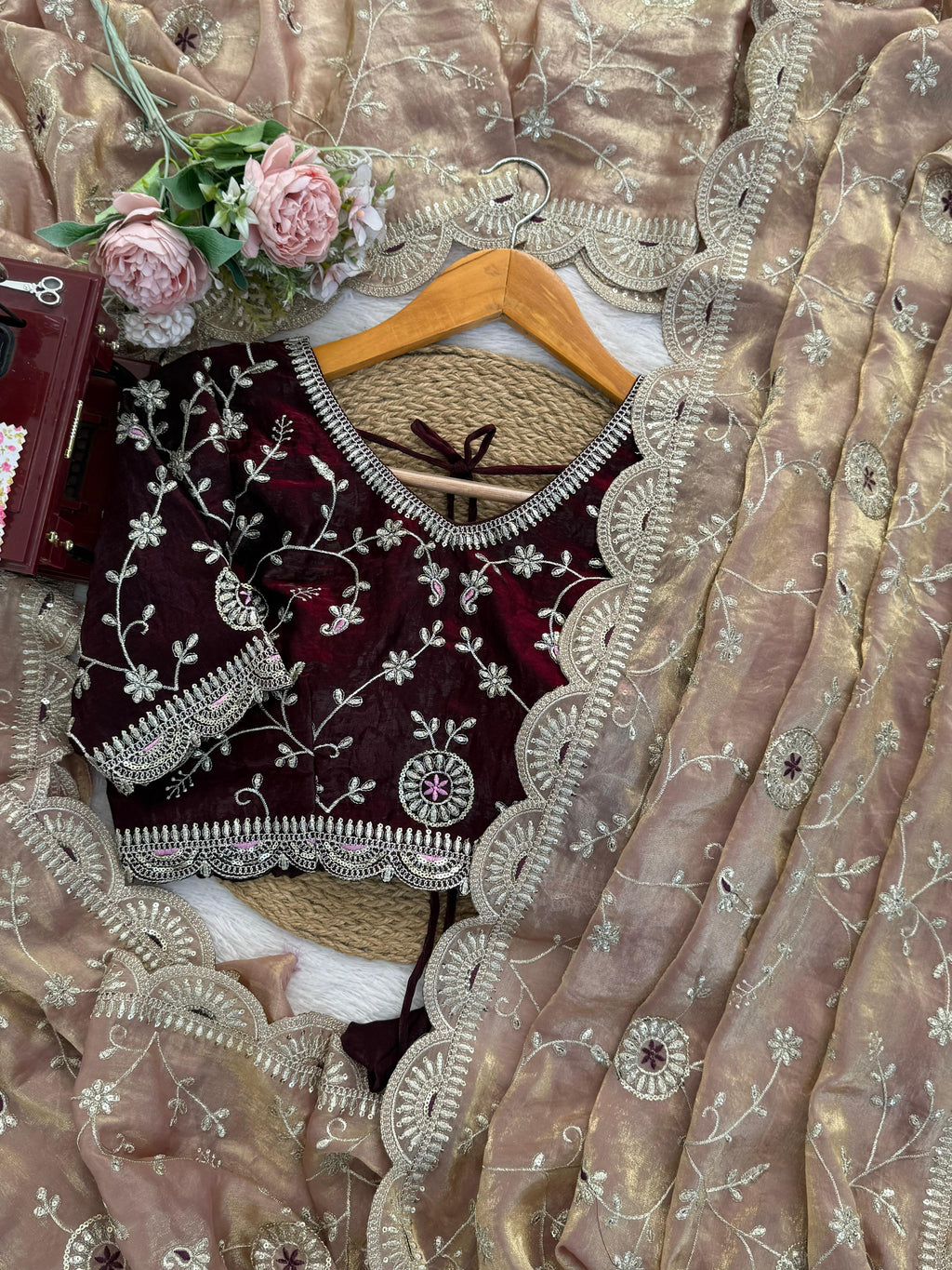 Heavy Fendy Silk Saree with Thread & Sequin Embroidery