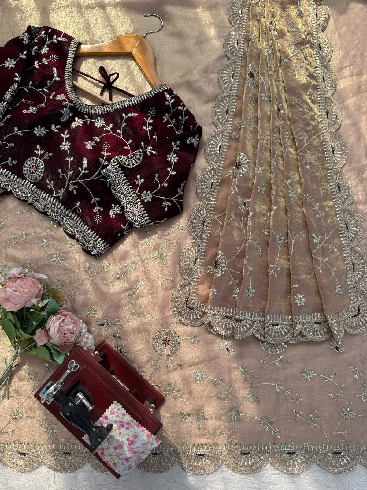 Heavy Fendy Silk Saree with Thread & Sequin Embroidery