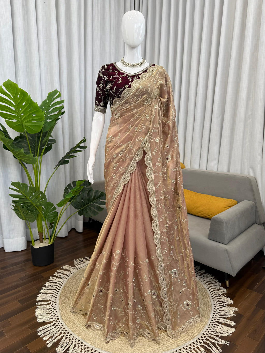 Heavy Fendy Silk Saree with Thread & Sequin Embroidery