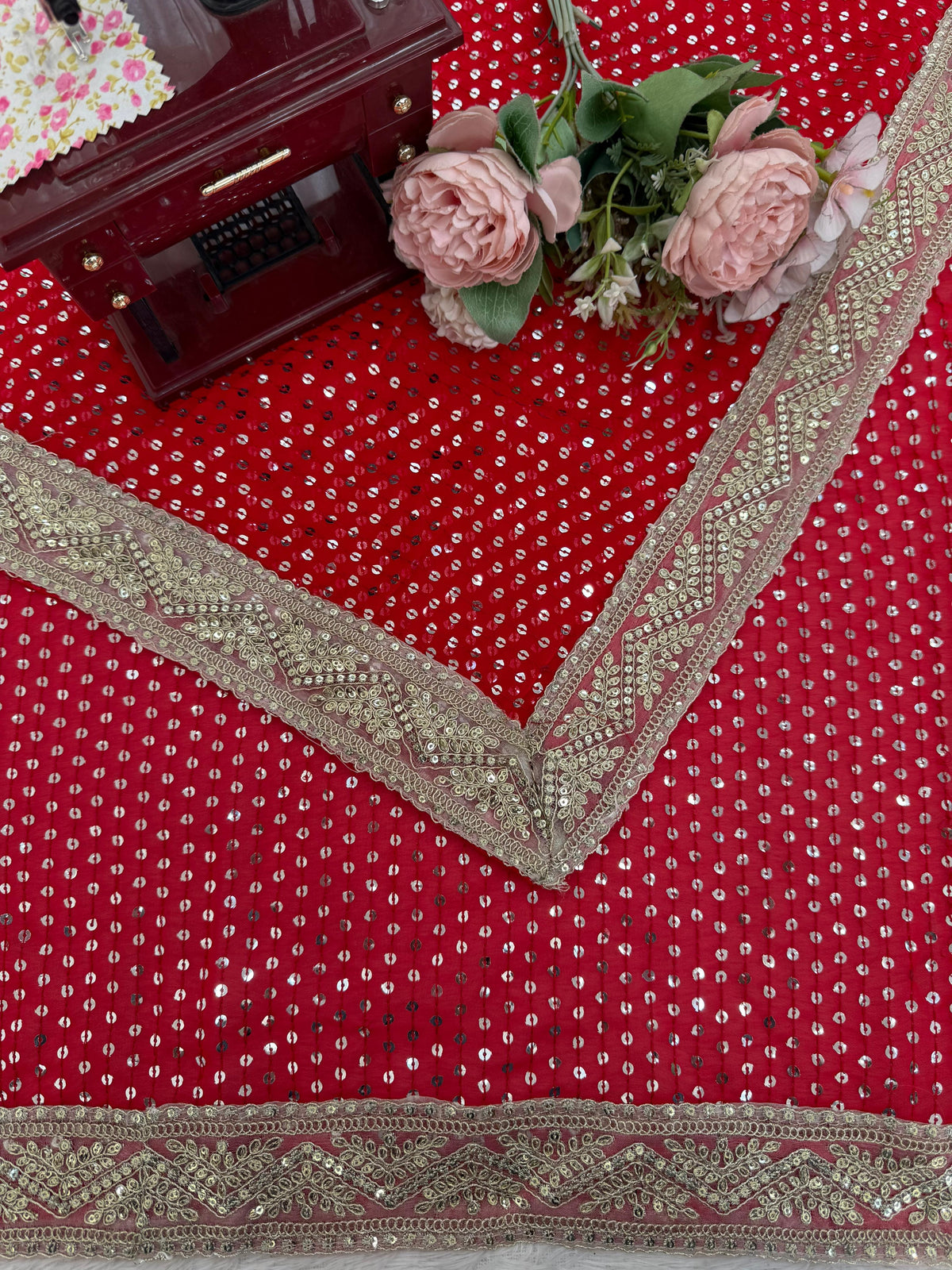 Blooming Georgette Saree with Coding, Thread & Sequin Embroidery