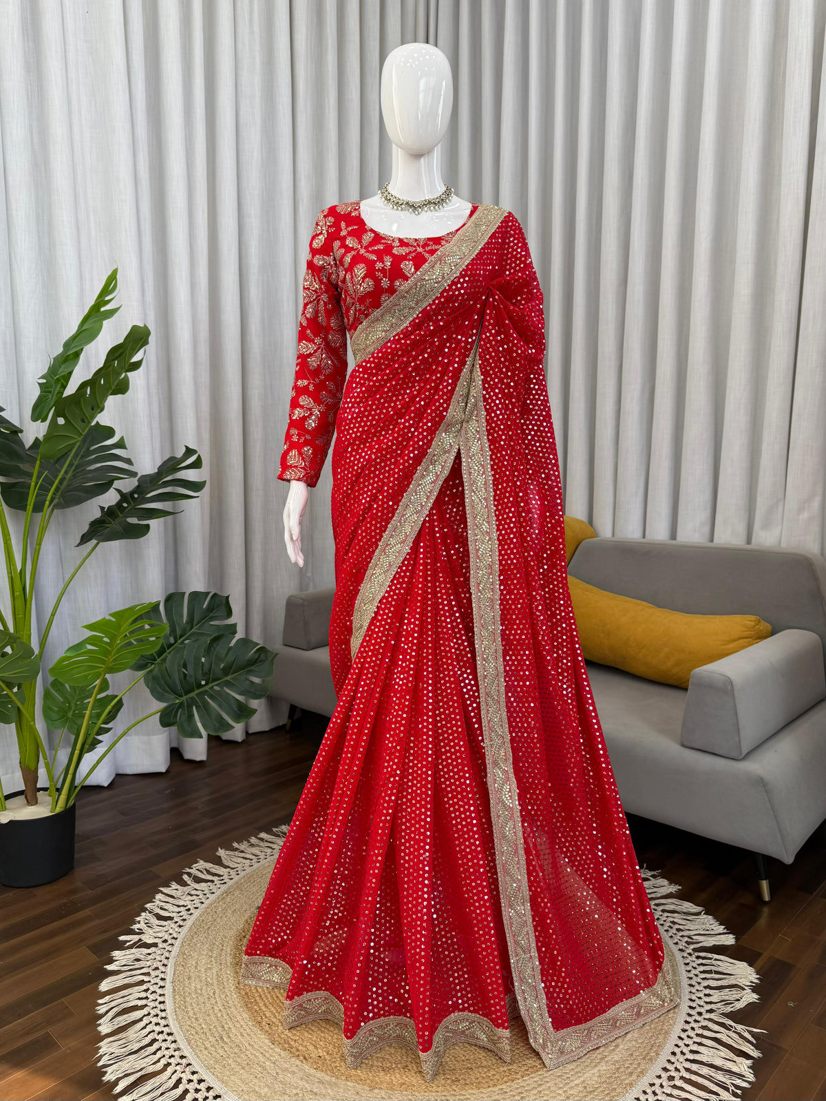 Blooming Georgette Saree with Coding, Thread & Sequin Embroidery