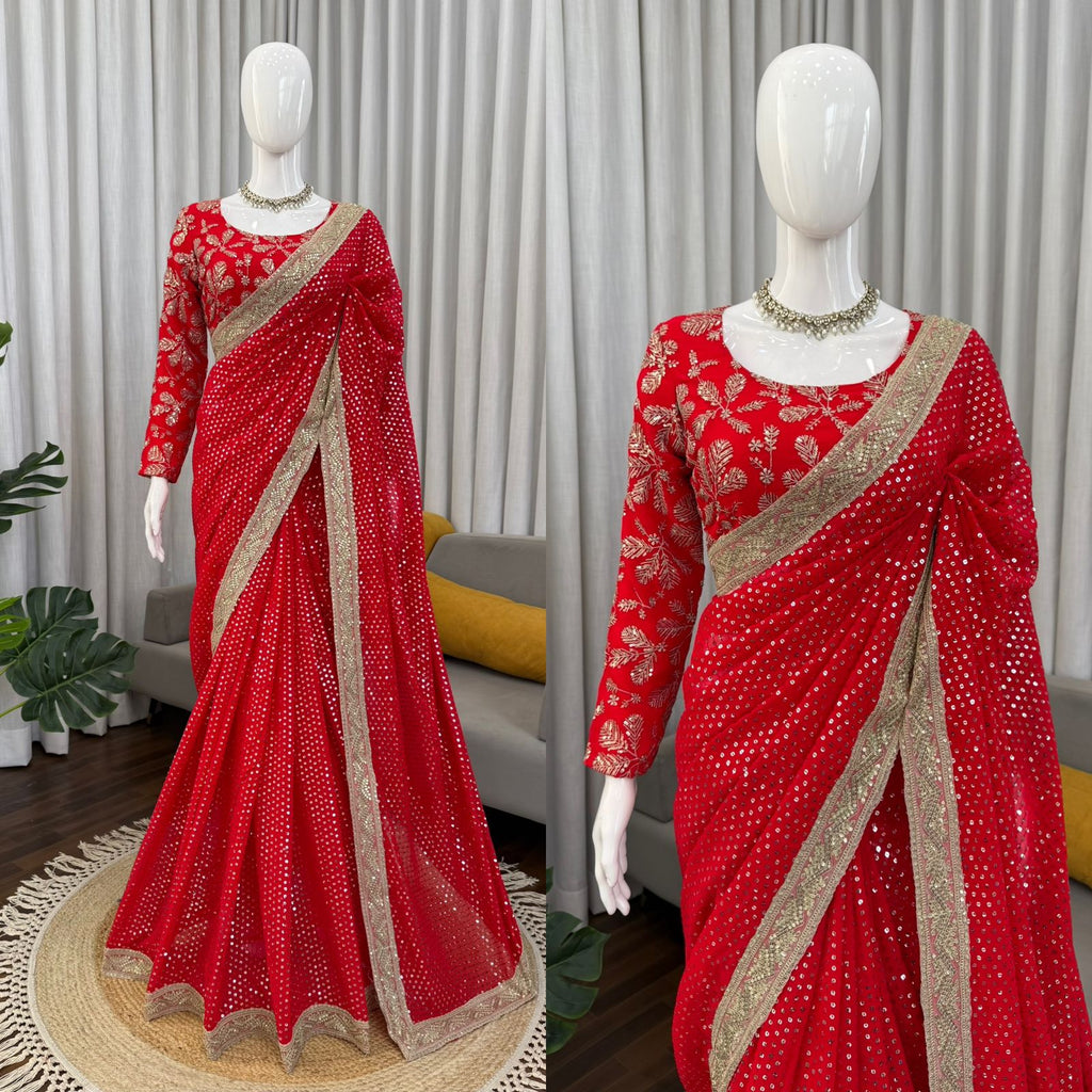 Blooming Georgette Saree with Coding, Thread & Sequin Embroidery
