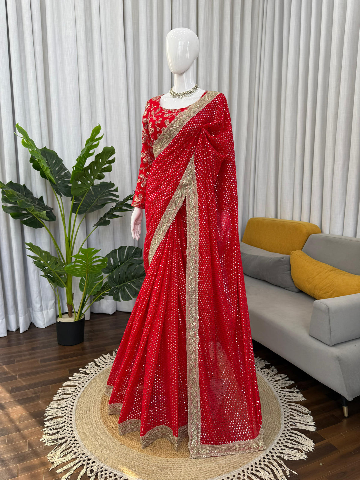 Blooming Georgette Saree with Coding, Thread & Sequin Embroidery