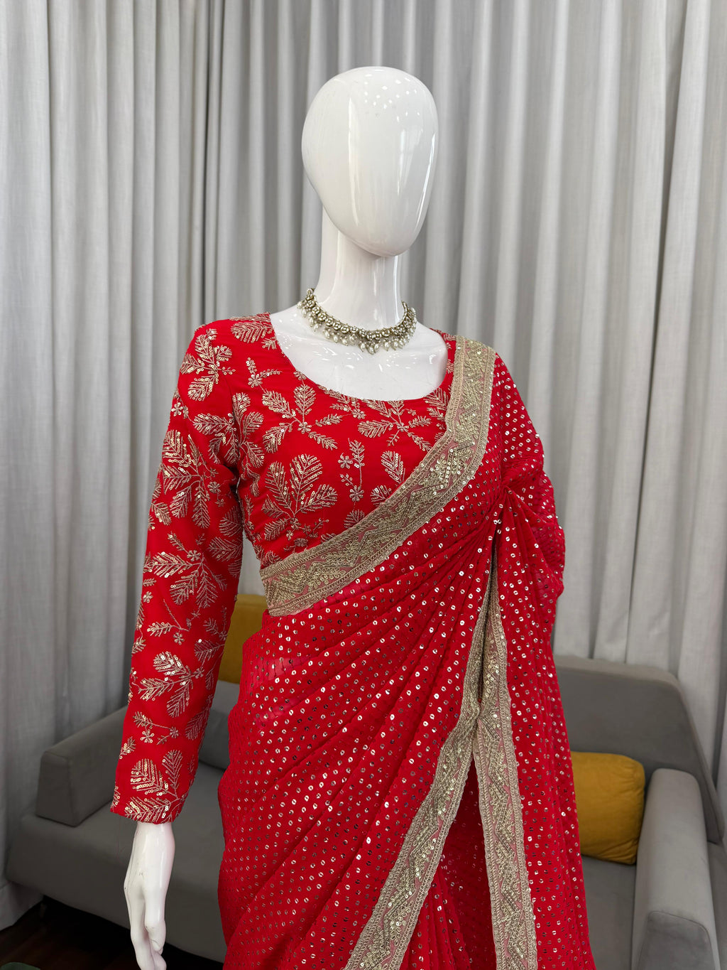 Blooming Georgette Saree with Coding, Thread & Sequin Embroidery