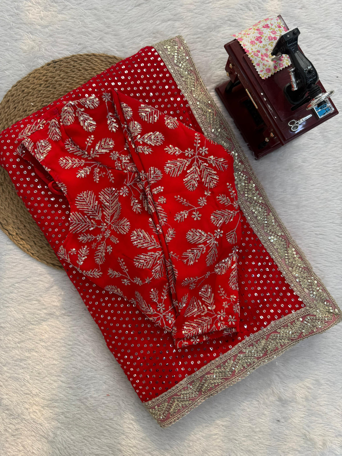 Blooming Georgette Saree with Coding, Thread & Sequin Embroidery