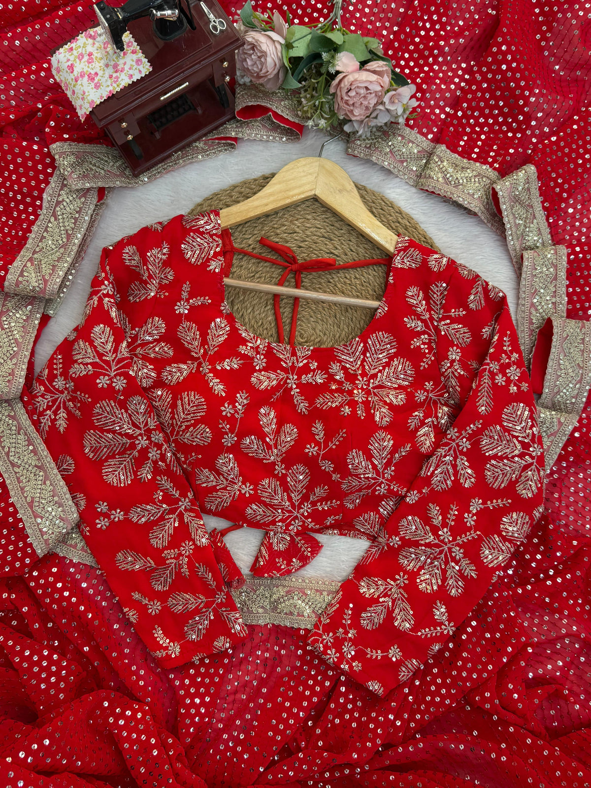 Blooming Georgette Saree with Coding, Thread & Sequin Embroidery