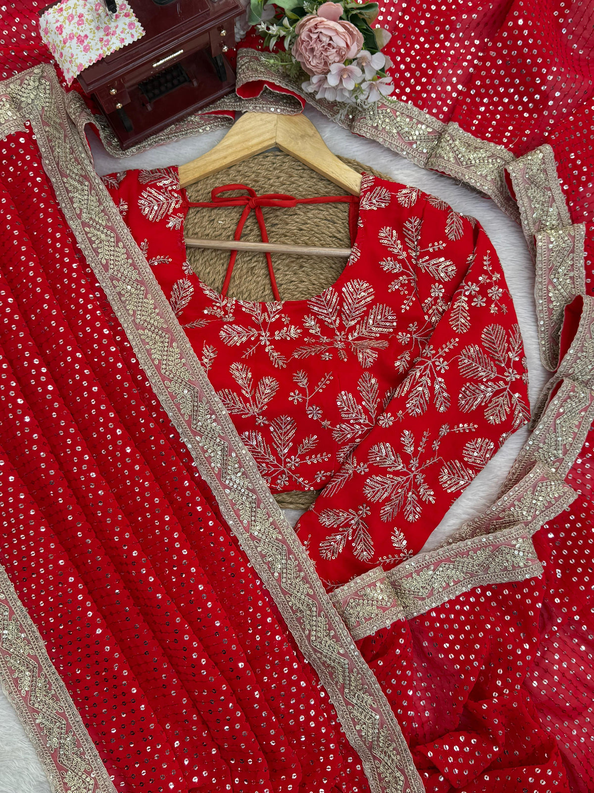 Blooming Georgette Saree with Coding, Thread & Sequin Embroidery