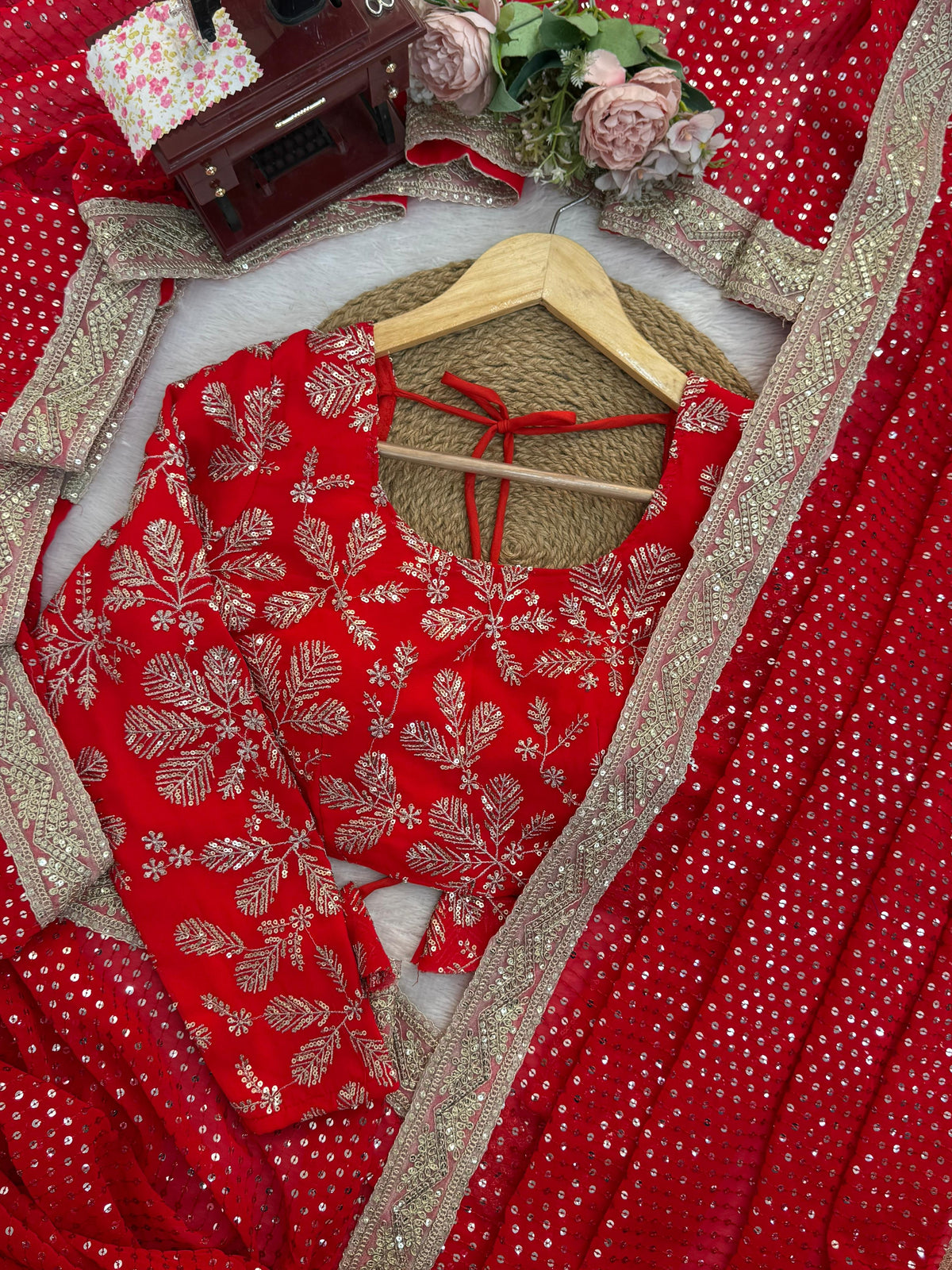 Blooming Georgette Saree with Coding, Thread & Sequin Embroidery