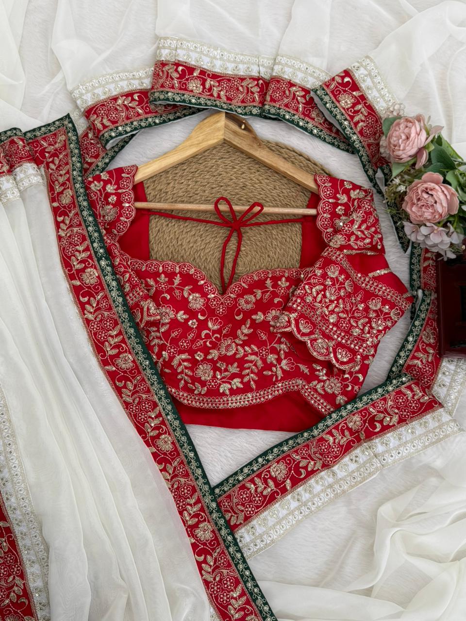 Tibby Silk Saree with Thread & Sequin Work and Mono Banglory Blouse
