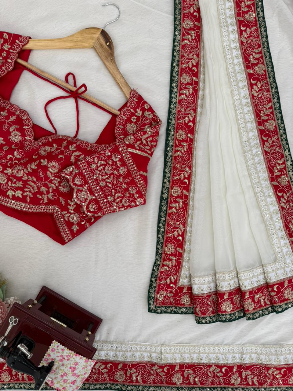 Tibby Silk Saree with Thread & Sequin Work and Mono Banglory Blouse
