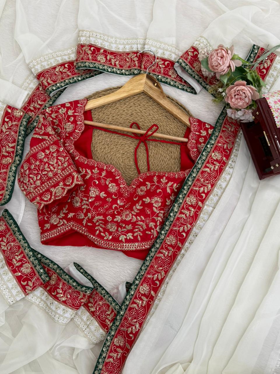 Tibby Silk Saree with Thread & Sequin Work and Mono Banglory Blouse