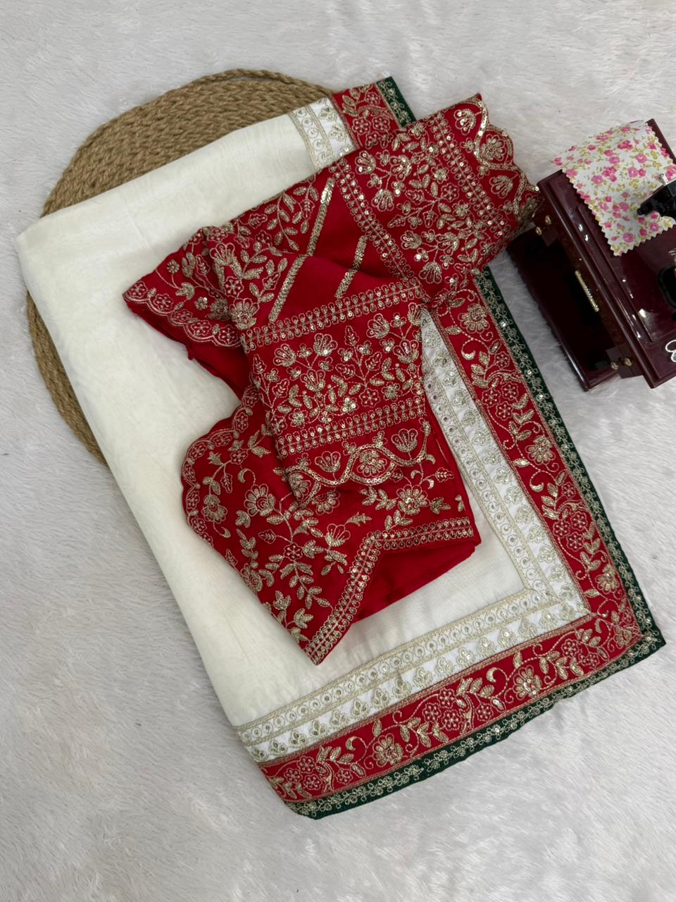 Tibby Silk Saree with Thread & Sequin Work and Mono Banglory Blouse