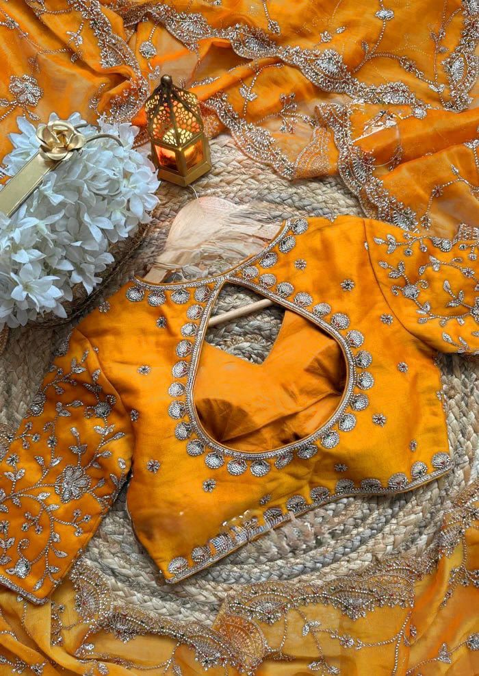 Luxury Fendy Silk Saree with Heavy Beads & Sequin Embroidery