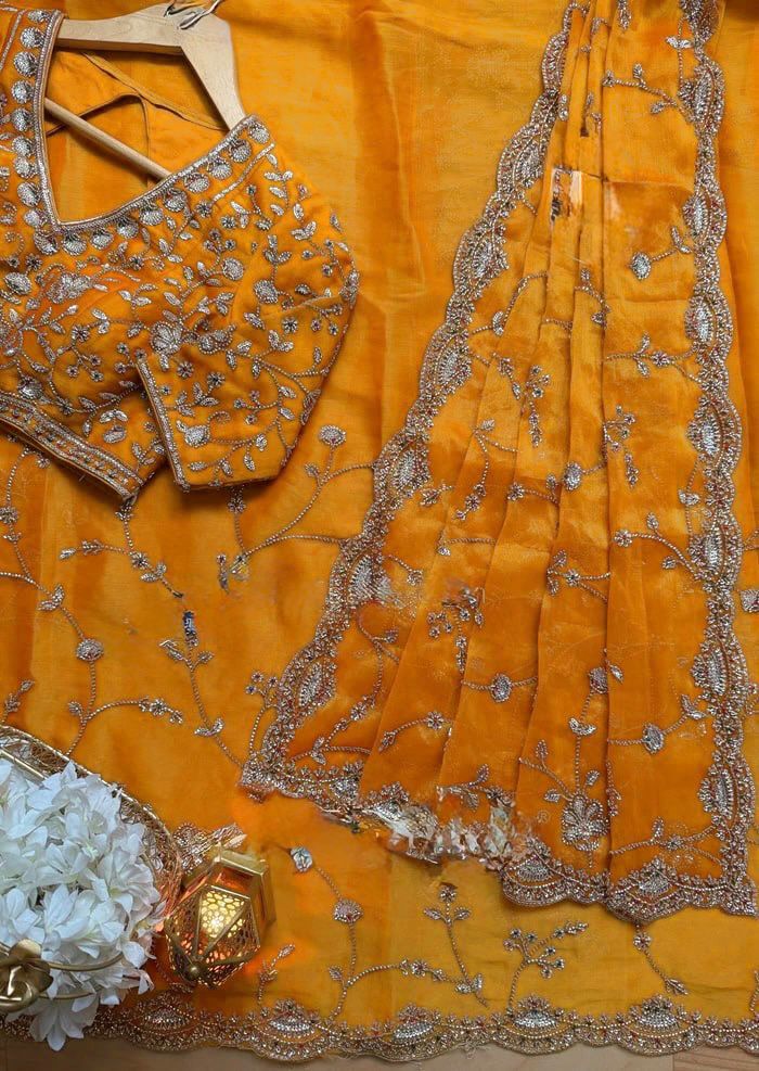 Luxury Fendy Silk Saree with Heavy Beads & Sequin Embroidery