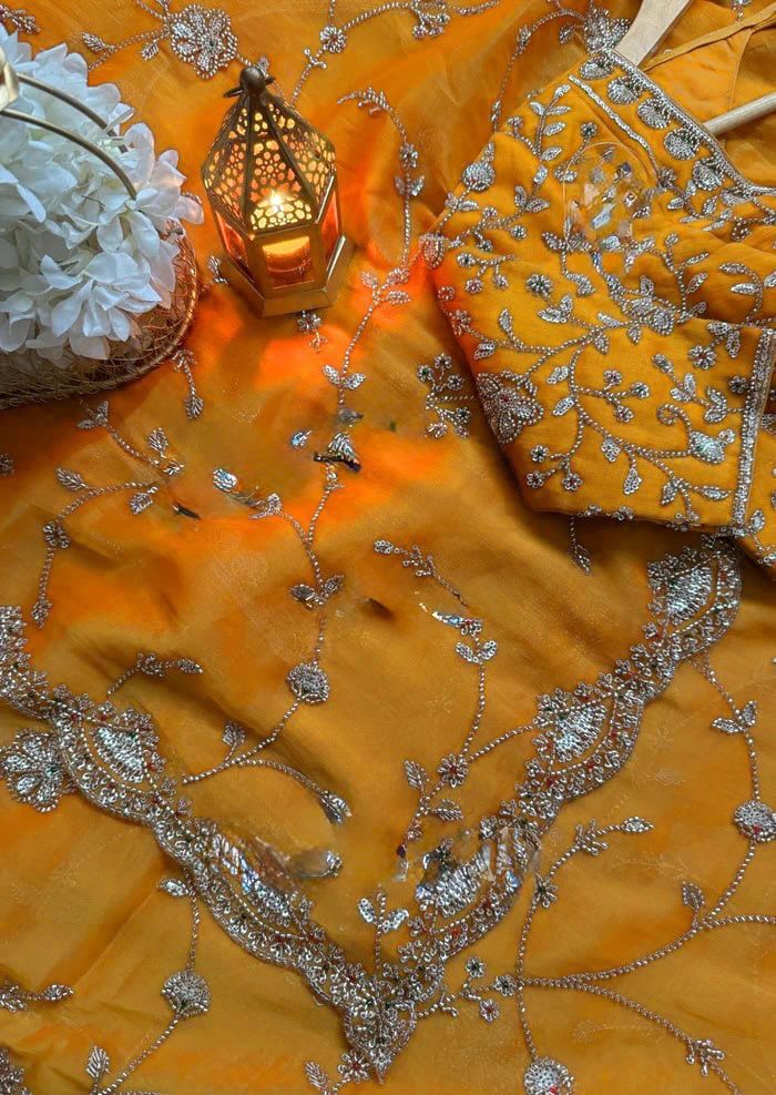 Luxury Fendy Silk Saree with Heavy Beads & Sequin Embroidery