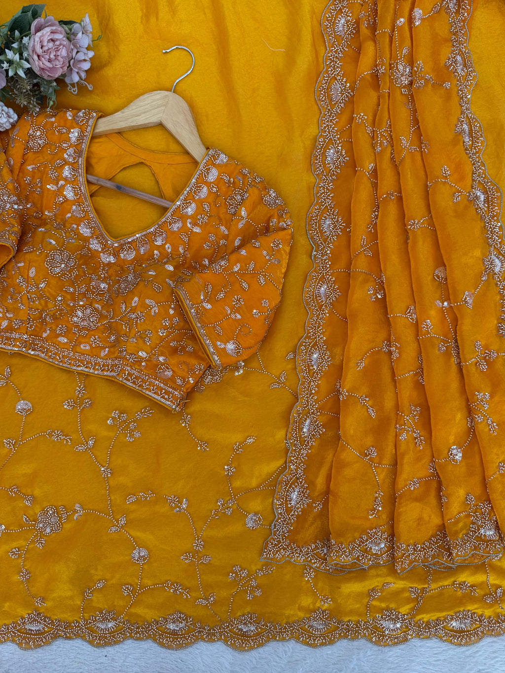 Luxury Fendy Silk Saree with Heavy Beads & Sequin Embroidery