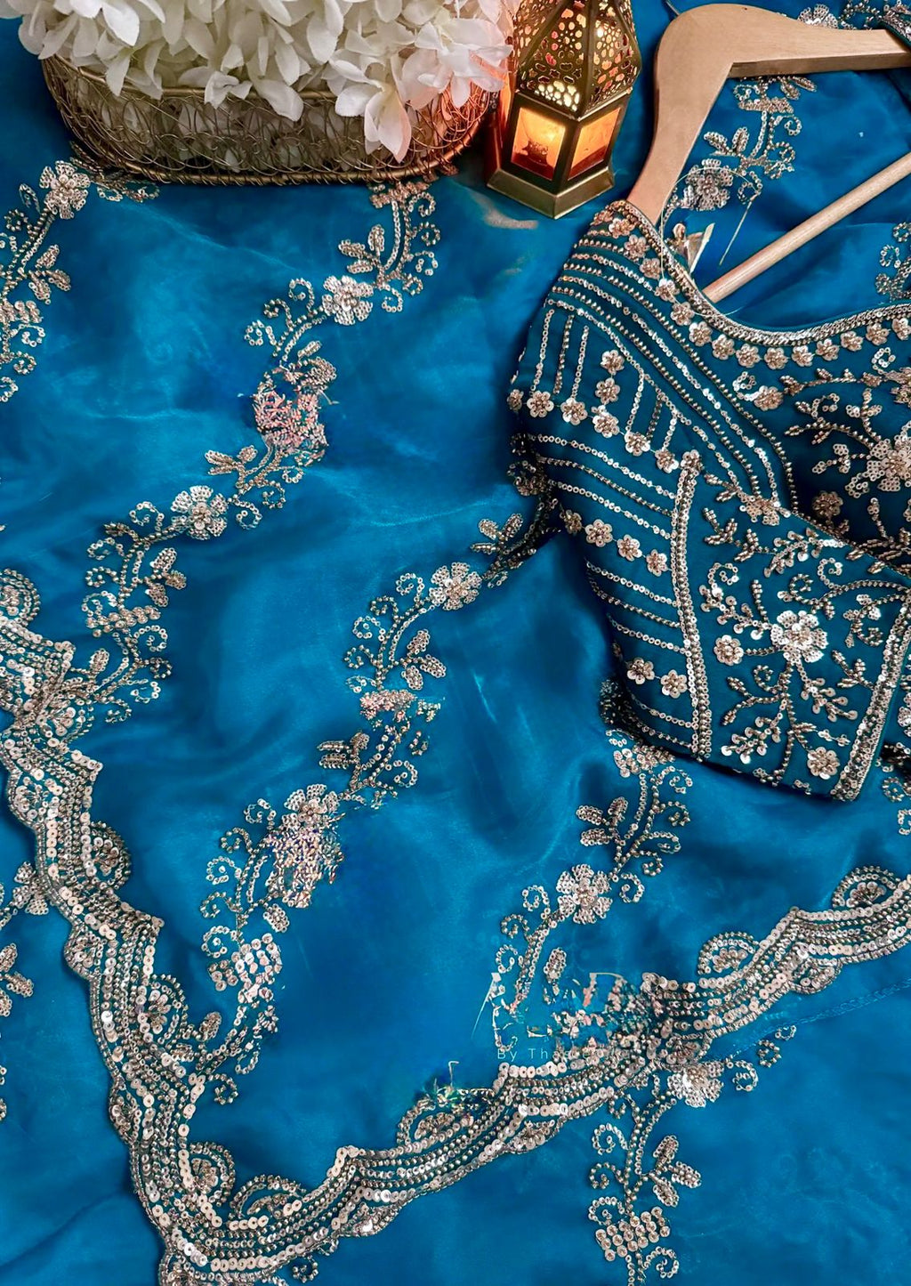 Fendy Silk Saree with Heavy Beads & Sequin Work Front & Back Embroidered Blouse