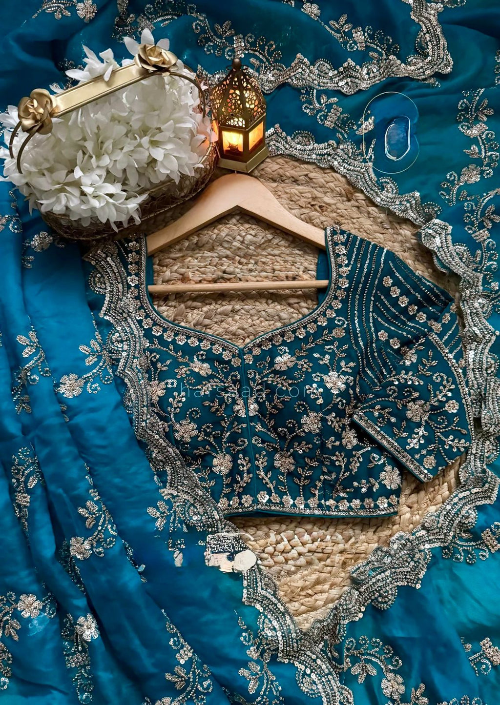 Fendy Silk Saree with Heavy Beads & Sequin Work Front & Back Embroidered Blouse