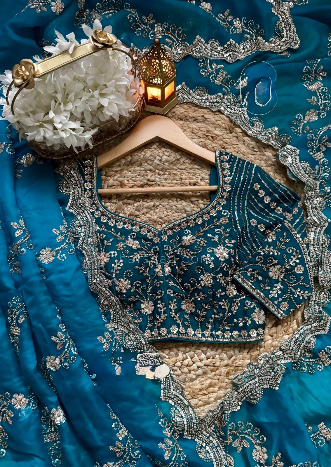 Fendy Silk Saree with Heavy Beads & Sequin Work Front & Back Embroidered Blouse