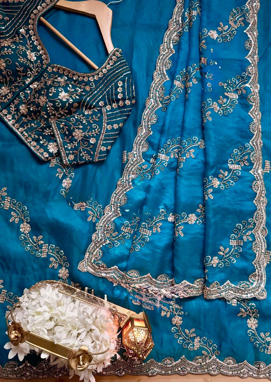 Fendy Silk Saree with Heavy Beads & Sequin Work Front & Back Embroidered Blouse