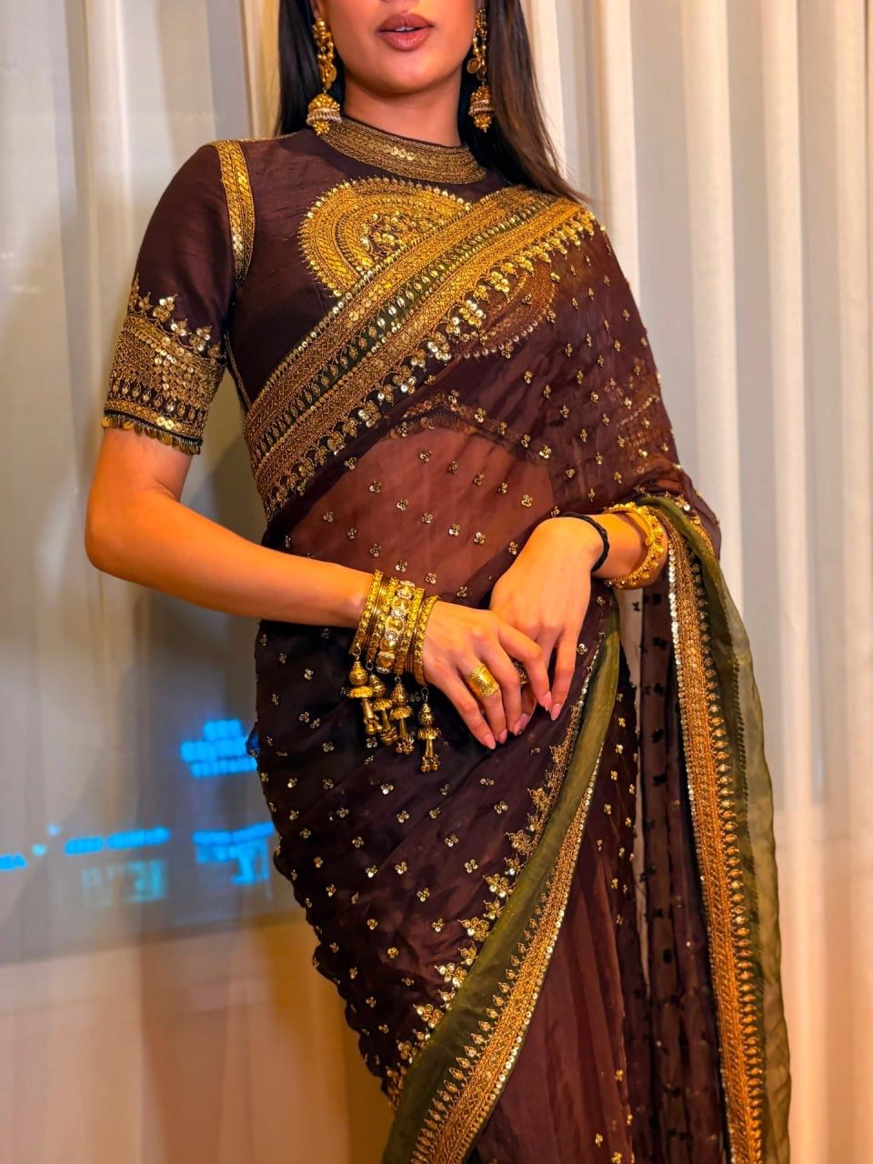 Tibby Silk Designer Saree with Sequin Work & Heavy Jalpari Silk Blouse