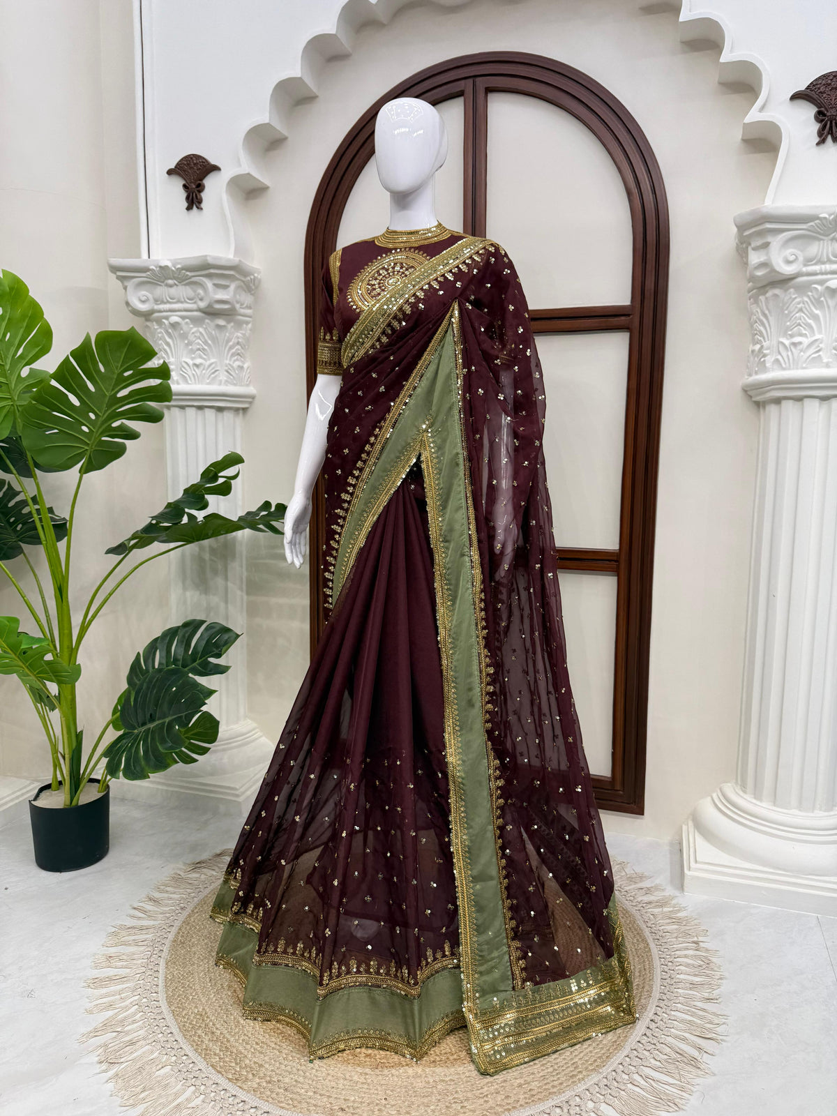 Tibby Silk Designer Saree with Sequin Work & Heavy Jalpari Silk Blouse