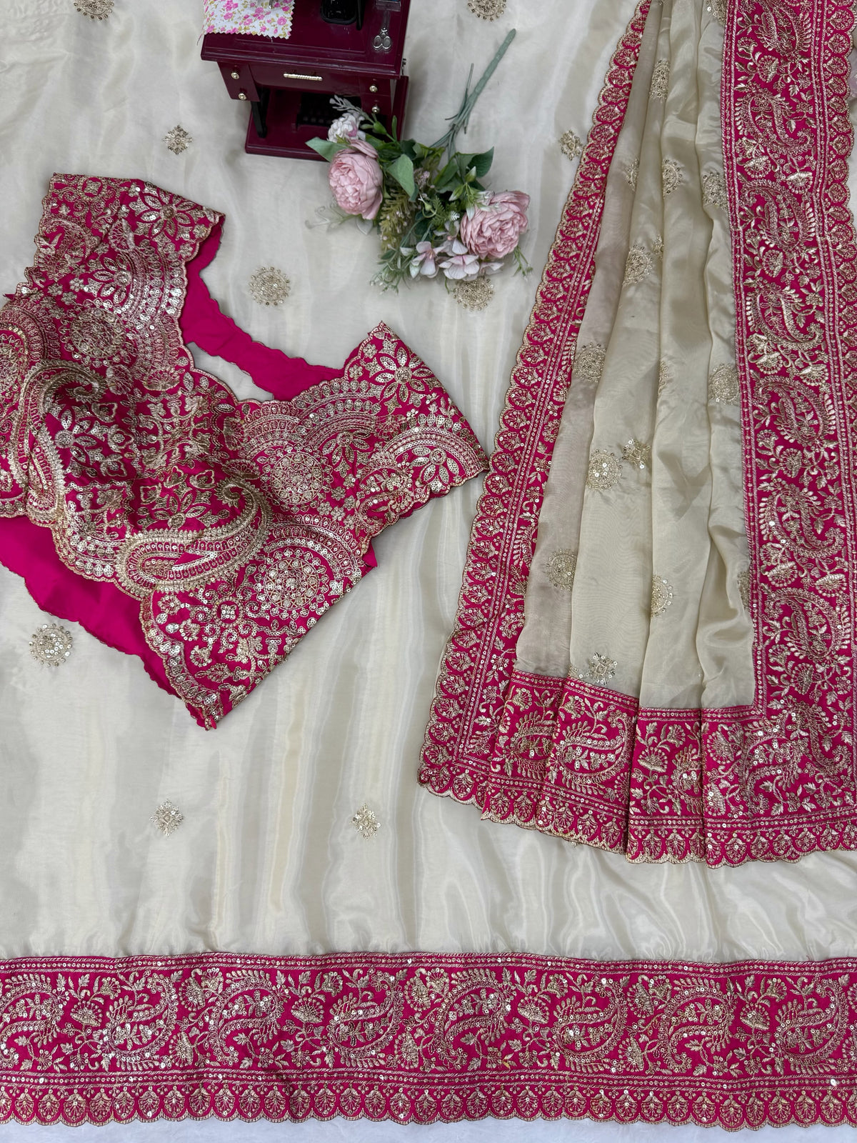 Glass Organza Silk Saree with Thread & Sequin Work and Mono Banglory Blouse