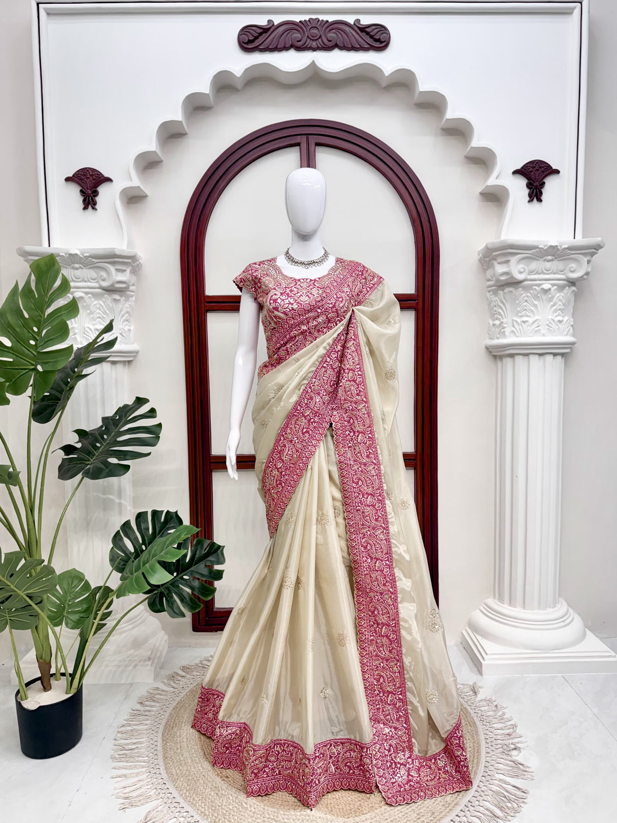 Glass Organza Silk Saree with Thread & Sequin Work and Mono Banglory Blouse
