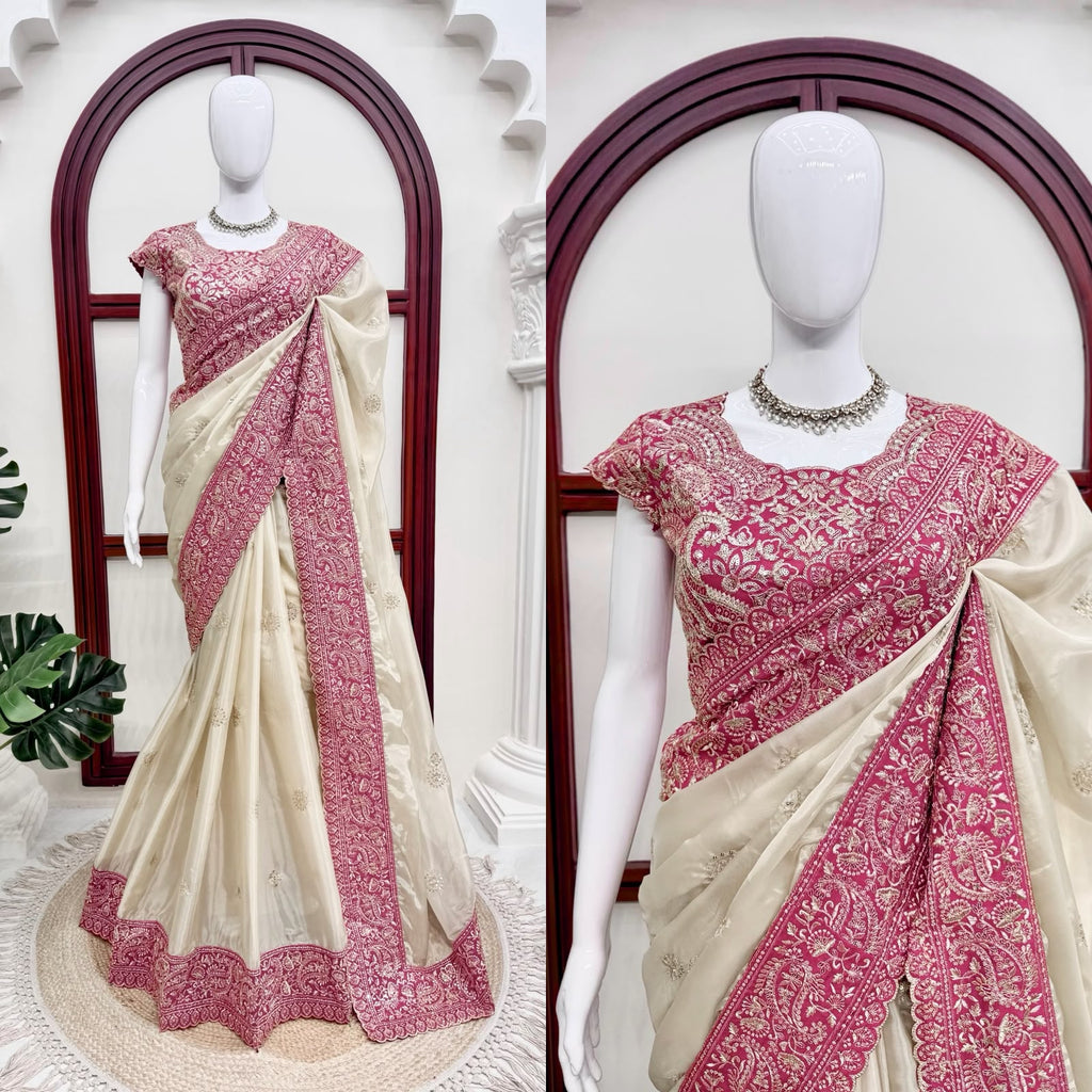 Glass Organza Silk Saree with Thread & Sequin Work and Mono Banglory Blouse