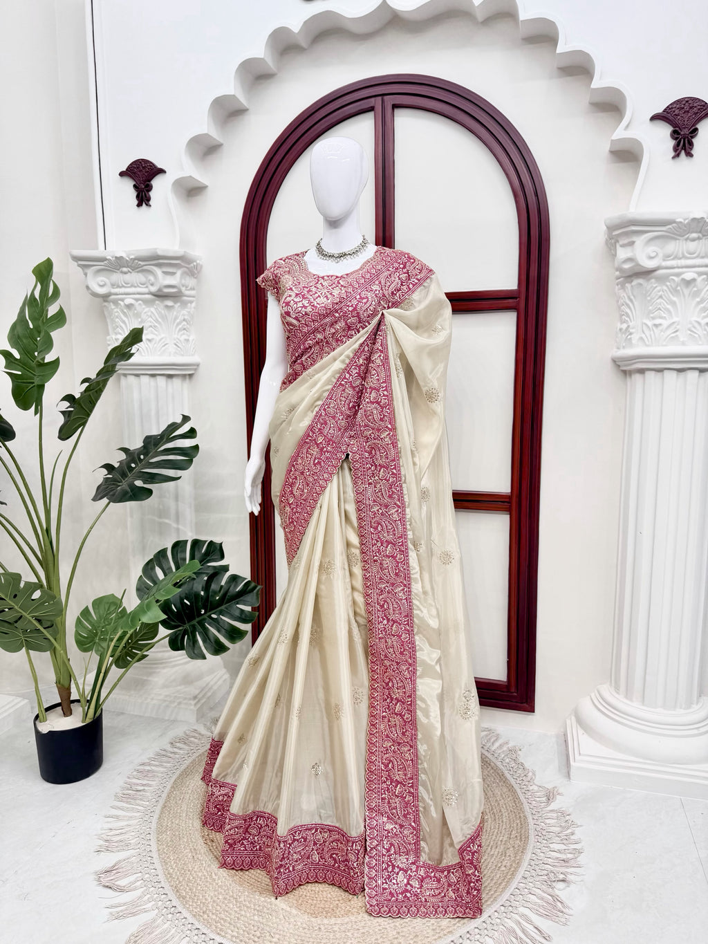 Glass Organza Silk Saree with Thread & Sequin Work and Mono Banglory Blouse