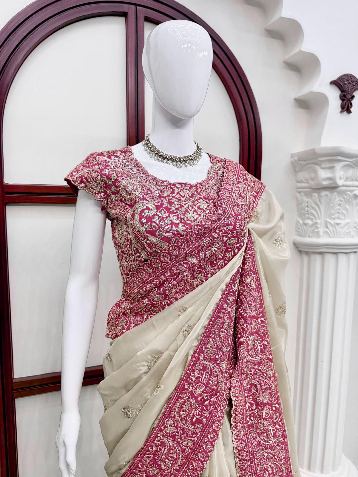 Glass Organza Silk Saree with Thread & Sequin Work and Mono Banglory Blouse