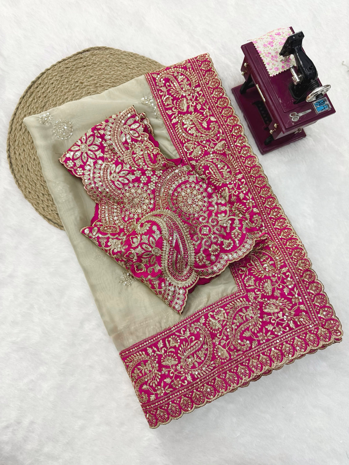 Glass Organza Silk Saree with Thread & Sequin Work and Mono Banglory Blouse