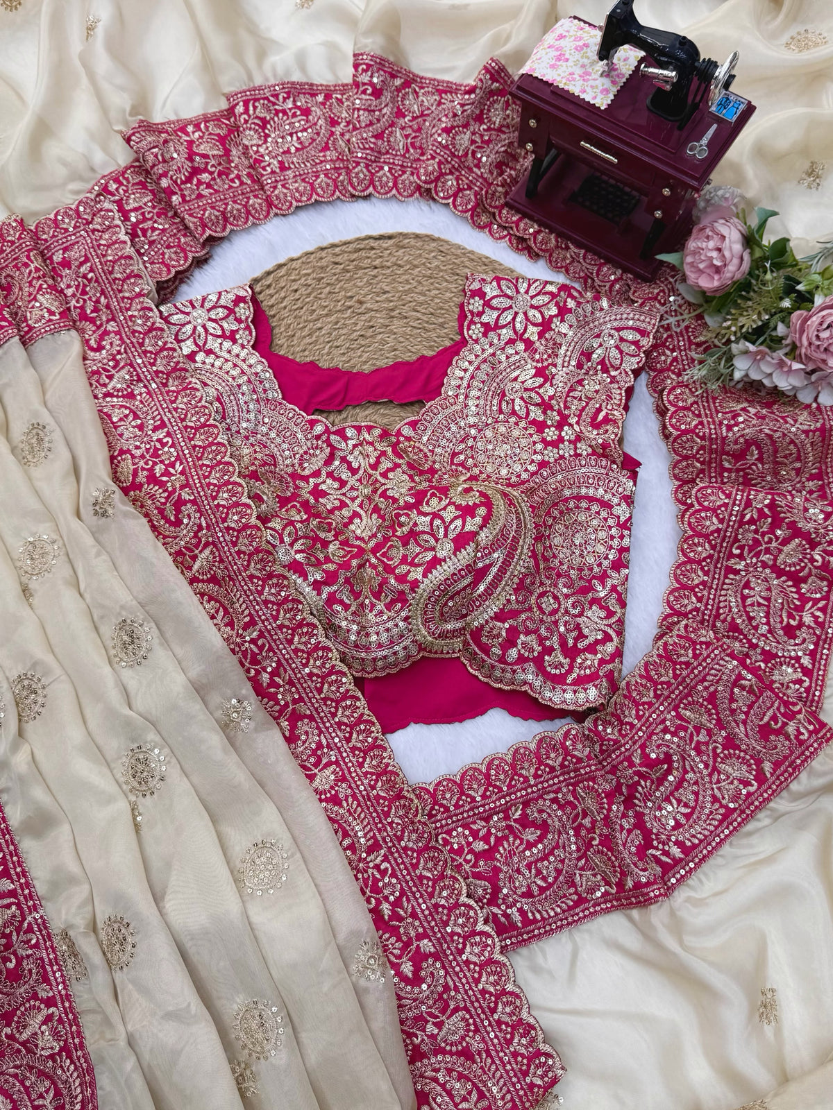 Glass Organza Silk Saree with Thread & Sequin Work and Mono Banglory Blouse