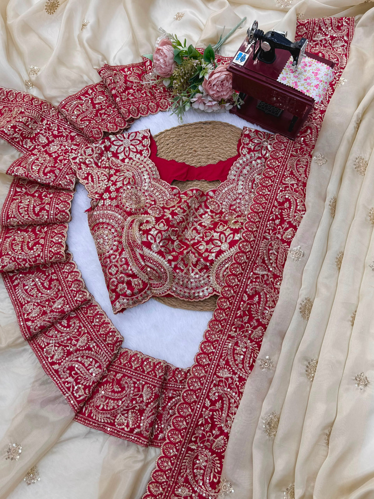 Glass Organza Silk Saree with Thread & Sequin Work and Mono Banglory Blouse