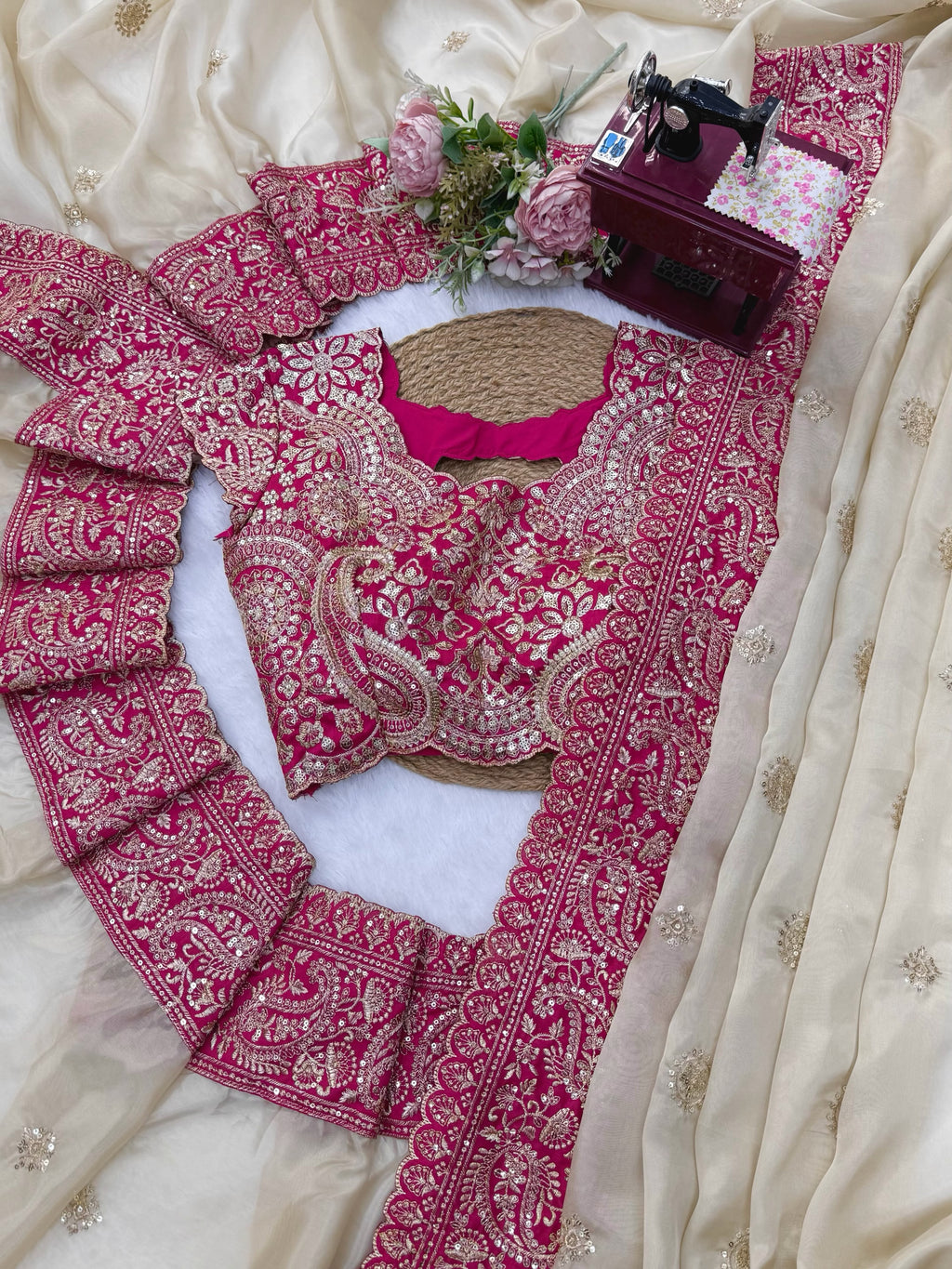 Glass Organza Silk Saree with Thread & Sequin Work and Mono Banglory Blouse